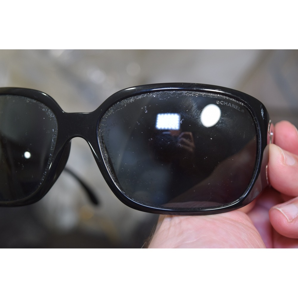 Chanel 6014 c.501/87 Black Wrap Sunglasses Silver CC Logo Italy 64-16 120 FLAWS - Picture 16 of 16